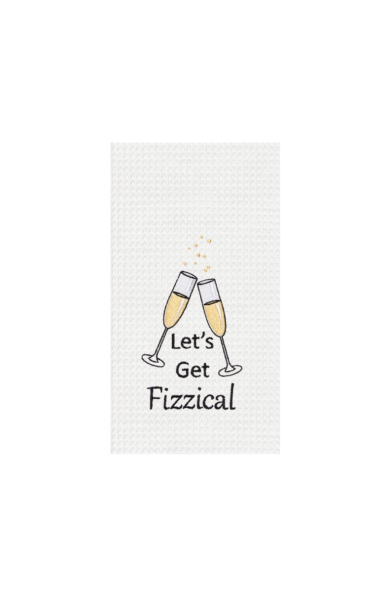 C&F Home "Let's Get Fizzical" Bubbly Champagne Glasses Funny Waffle Weave Embroidered Dishtowel, Main, color, Yellow