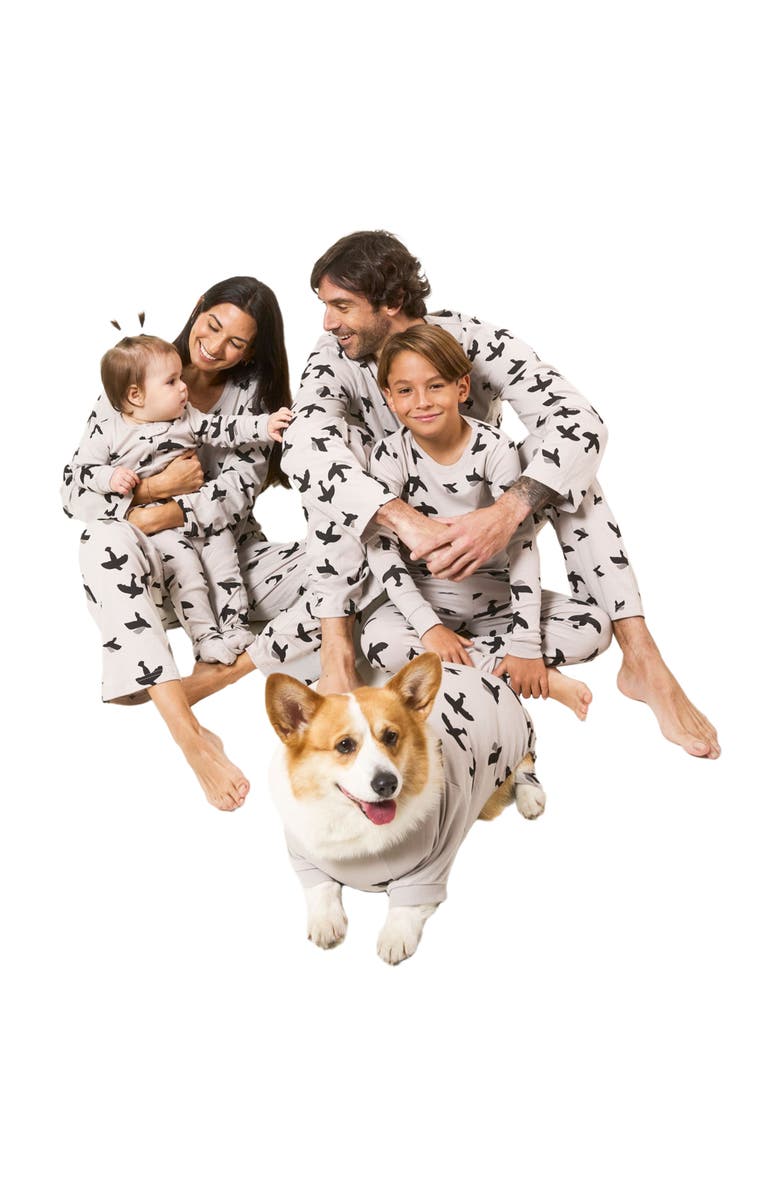 Leveret Dog Cotton Matching Family Pajamas, Animals & Paw Prints, Alternate, color, Bird Gray