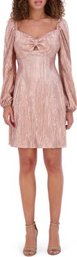 Kensie Long Sleeve Foiled Plissé Minidress