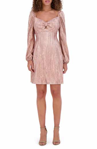 Kensie Long Sleeve Foiled Plissé Minidress