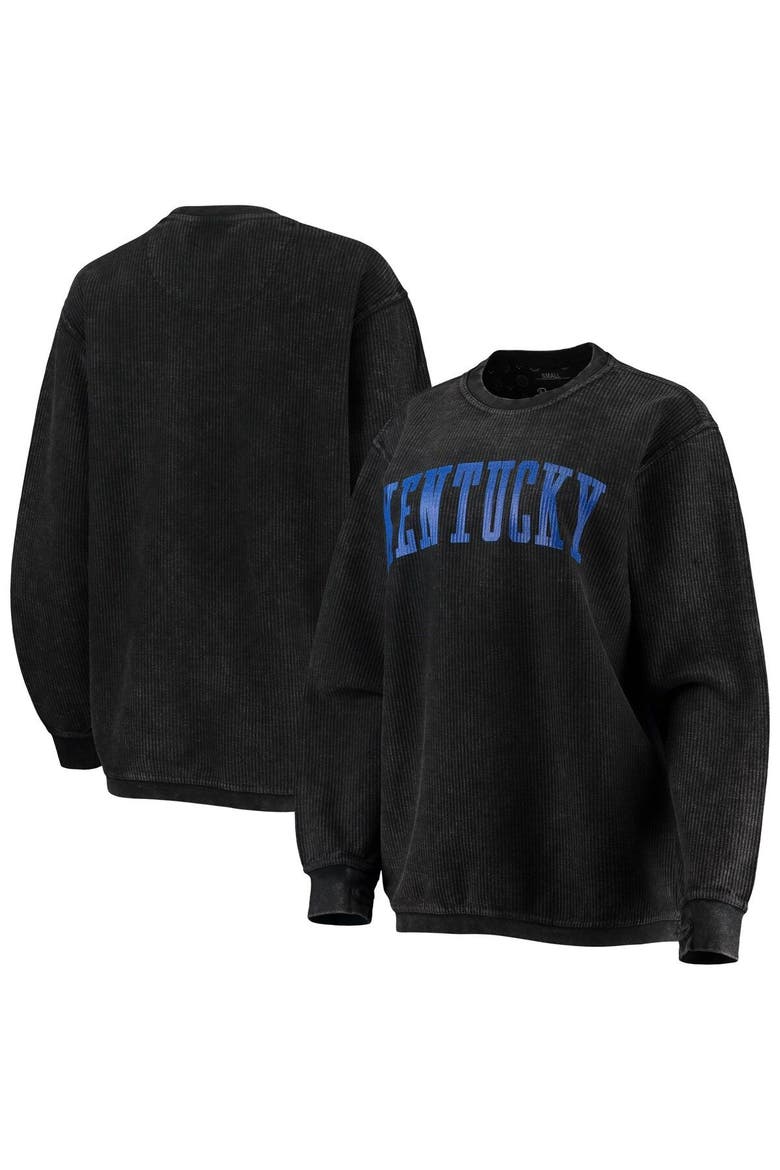 Women's Pressbox Black Kentucky Wildcats Comfy Cord Vintage Wash Basic Arch Pullover Sweatshirt, Main, color, Black