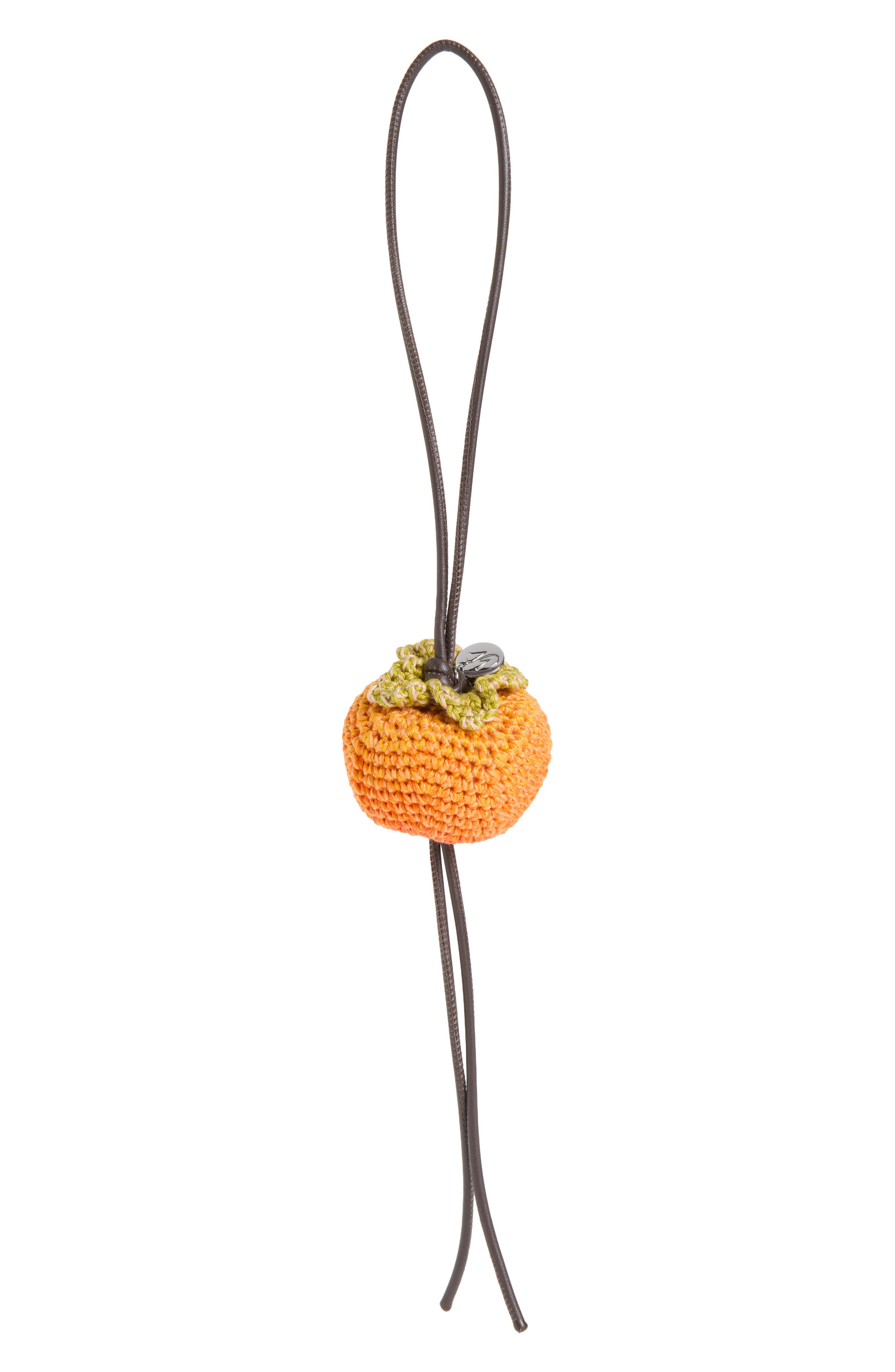 Crocheted Persimmon Mercerized Cotton Bag Charm, Main, color, ORANGE/ GREEN 703