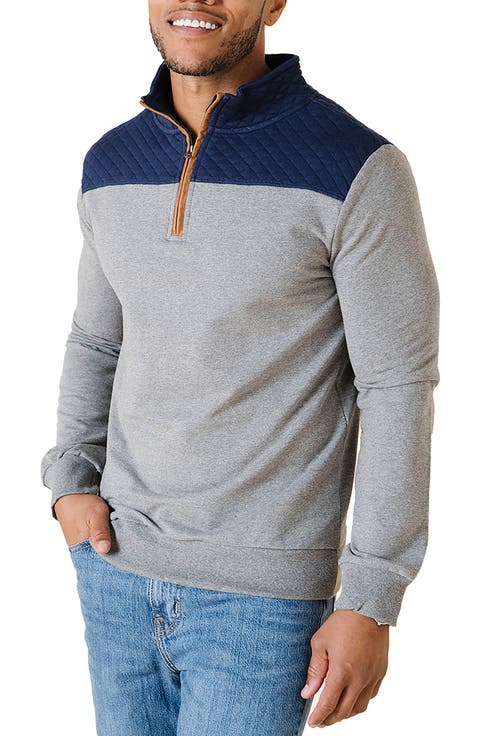 Organic French Terry Half Zip Pullover with Quilted Yoke