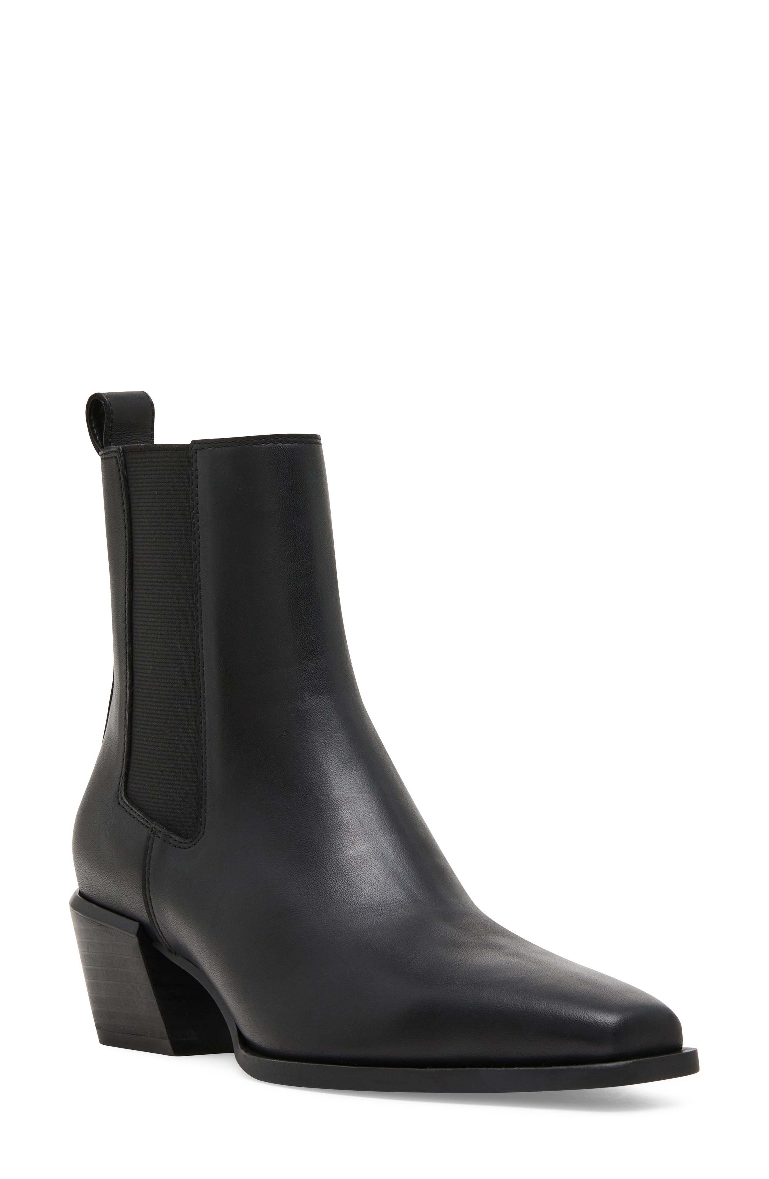Dusi Leather Chelsea Bootie, Main, color, BLACK LEATHER