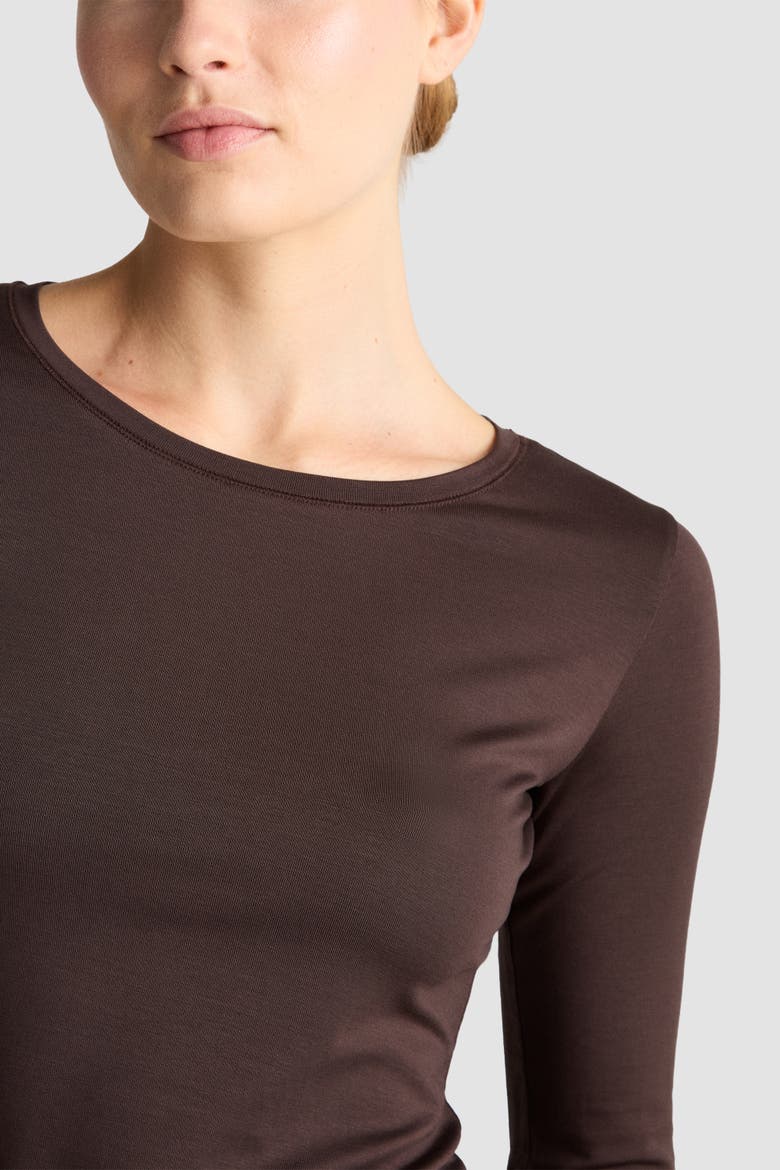Caline Fitted Elbow Sleeve Jersey Top, Alternate, color, Ganache