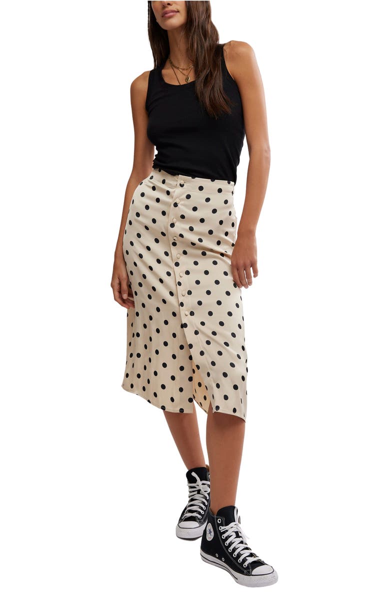 Free People Analise Polka Dot Button-Up Midi Skirt, Alternate, color, 