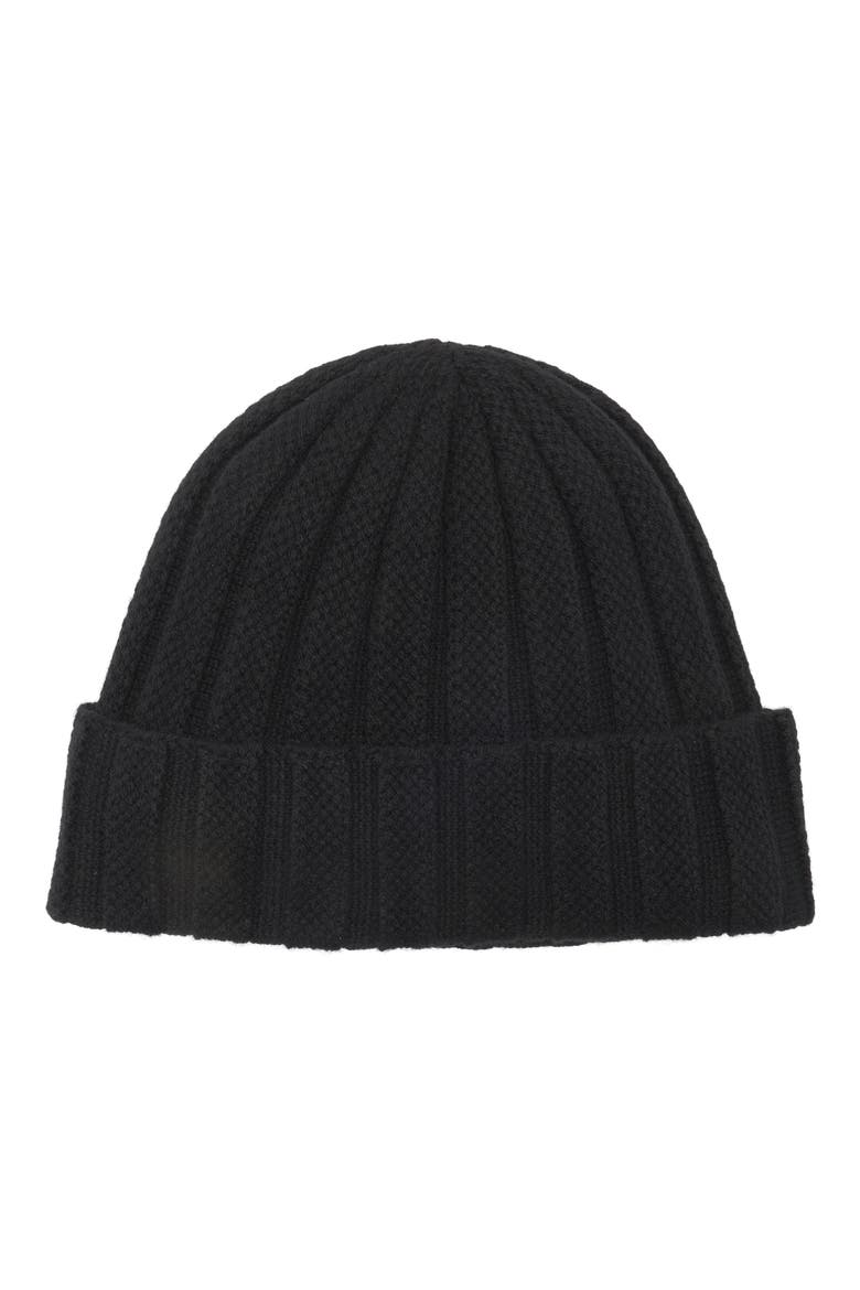 Wool & Cashmere Rib Beanie, Main, color, BLACK