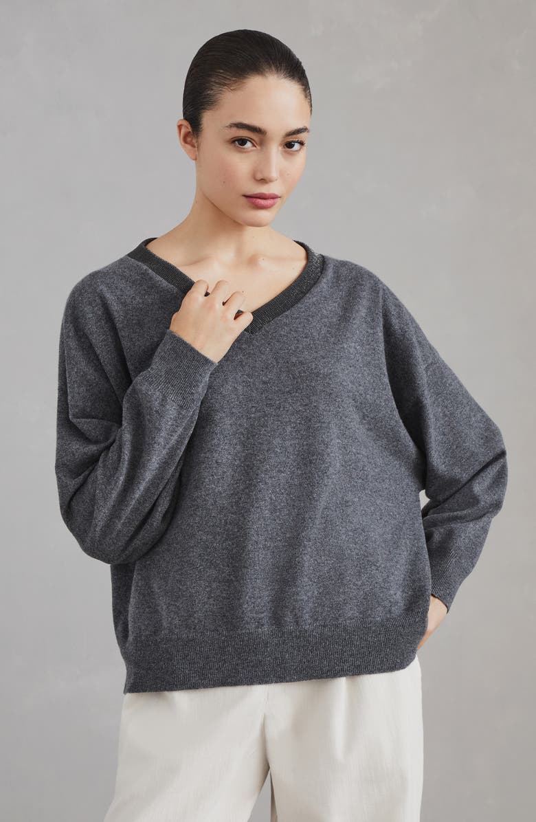 Brunello Cucinelli Cashmere sweater with precious ribbed neckline, Alternate, color, 
