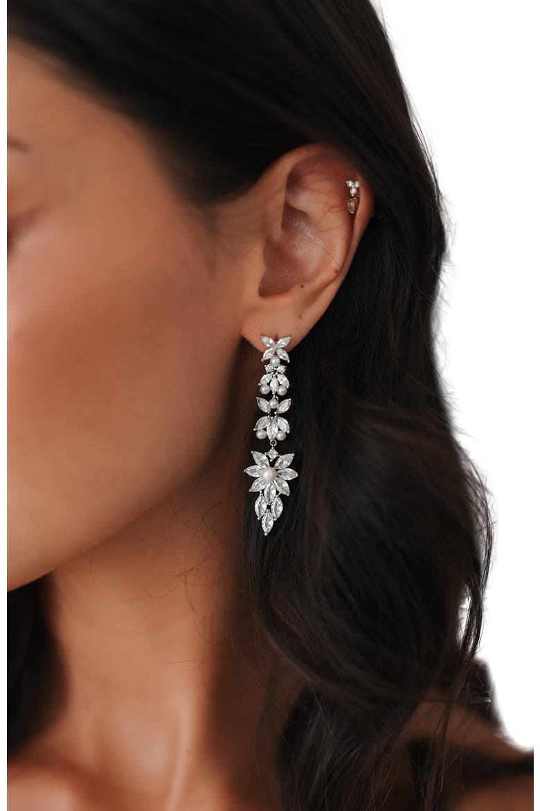 Rosette Crystal Drop Earrings, Alternate, color, Silver