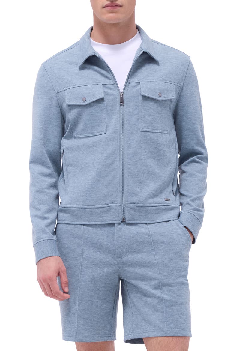 Soft Touch Zip Knit Shirt Jacket, Main, color, SHARK