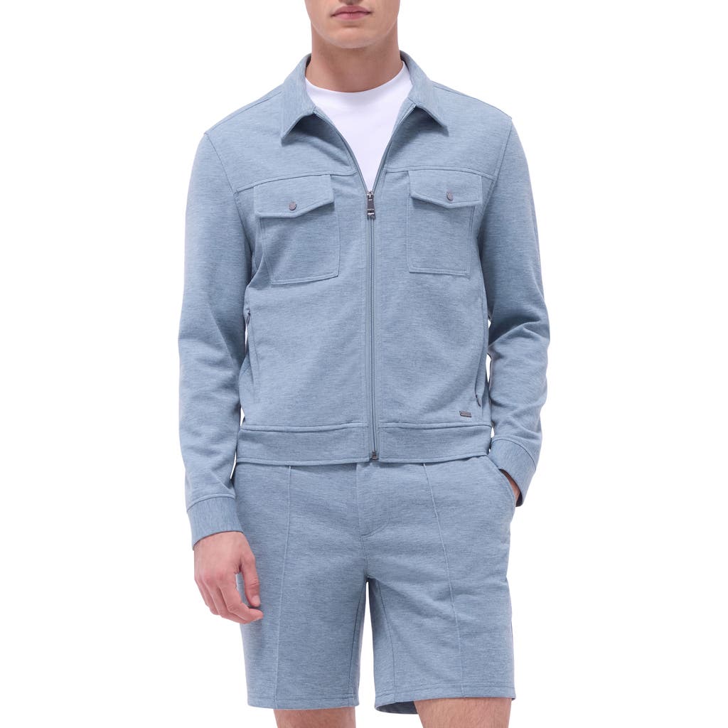 Bugatchi Soft Touch Zip Knit Shirt Jacket In Shark
