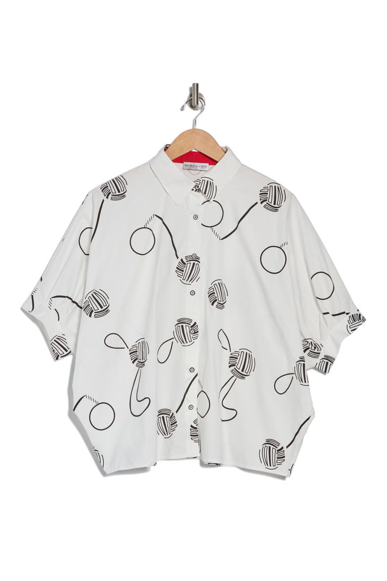Printed Short Sleeve Boxy Button-Up Shirt, Alternate, color, WHITE