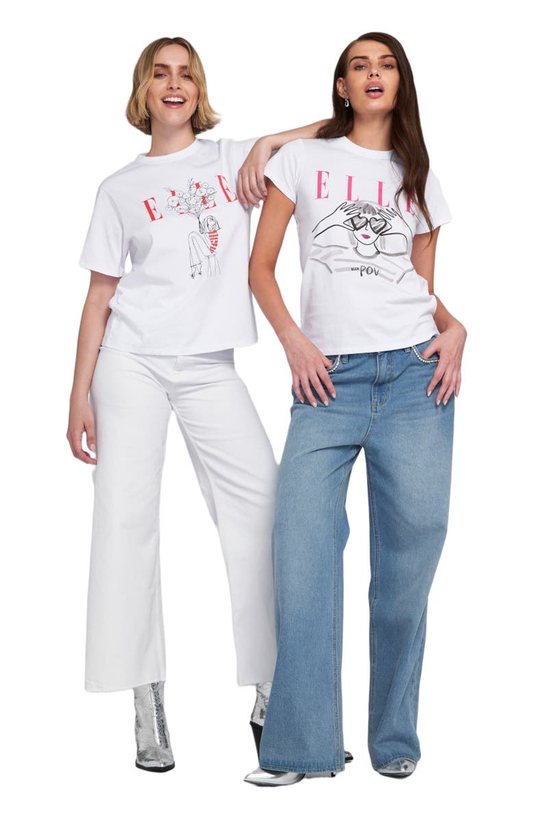 ELLE Collection Flowers Graphic Tee T-Shirt, Alternate, color, White