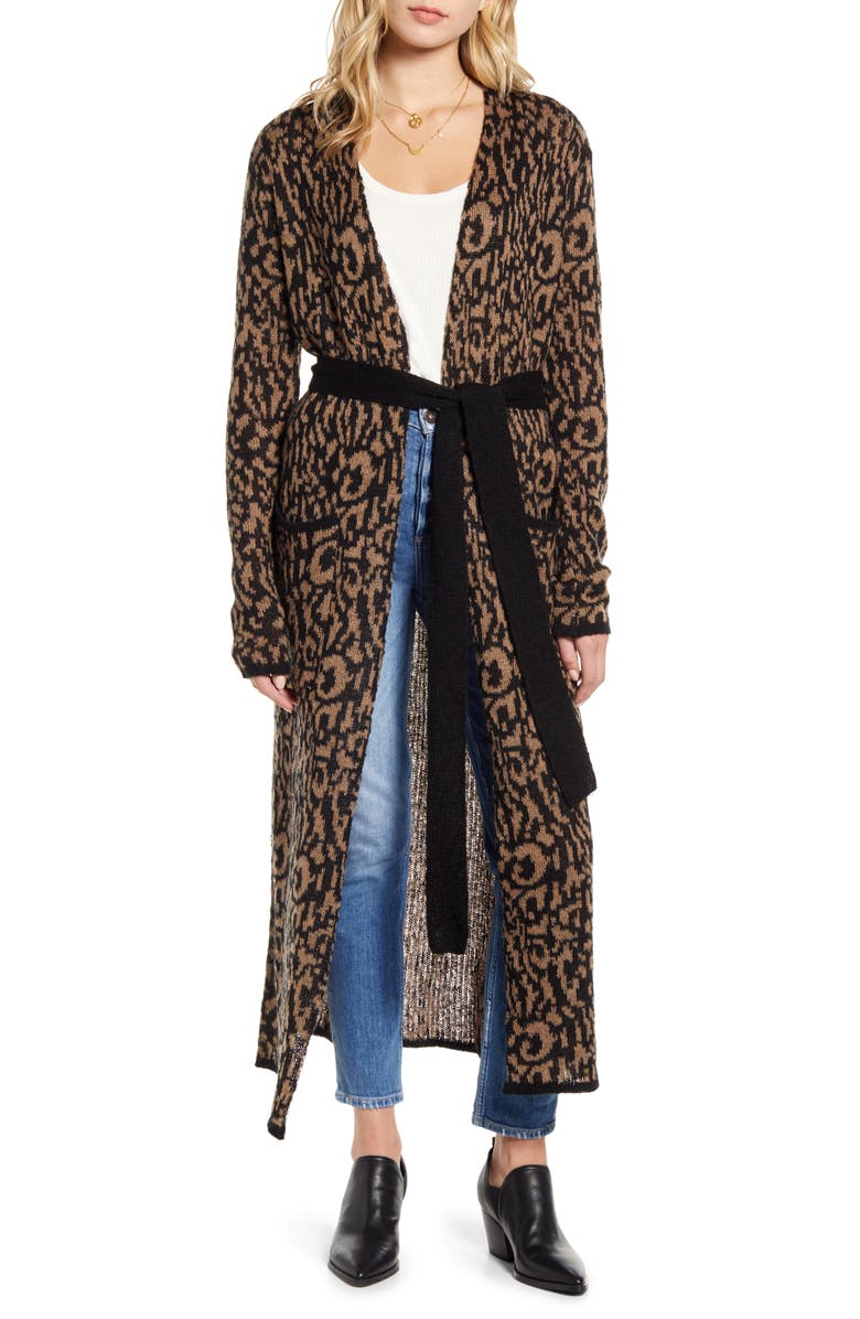MOON RIVER Longline Leopard Jacquard Cardigan, Alternate, color,