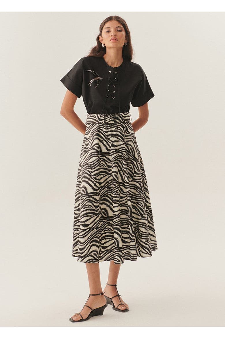 Brooke Zebra Print Midi Skirt, Alternate, color, BLACK