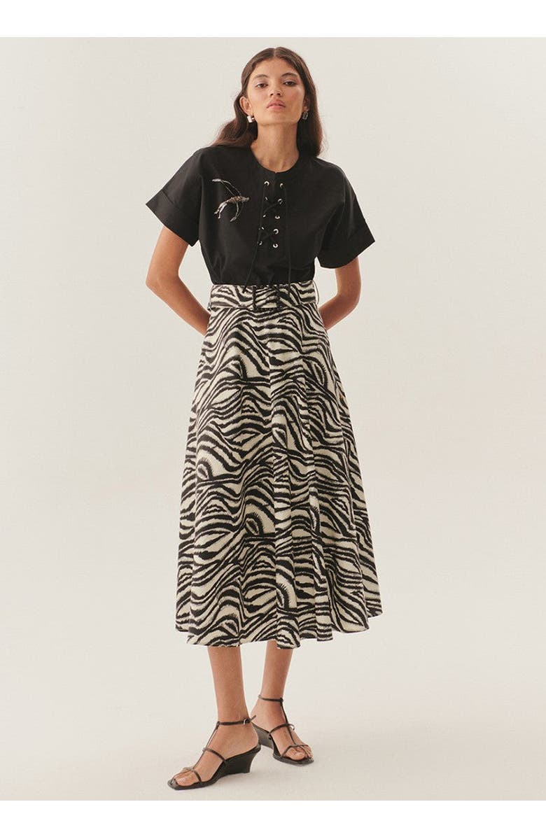 Exquise Brooke Zebra Print Midi Skirt, Alternate, color, Black