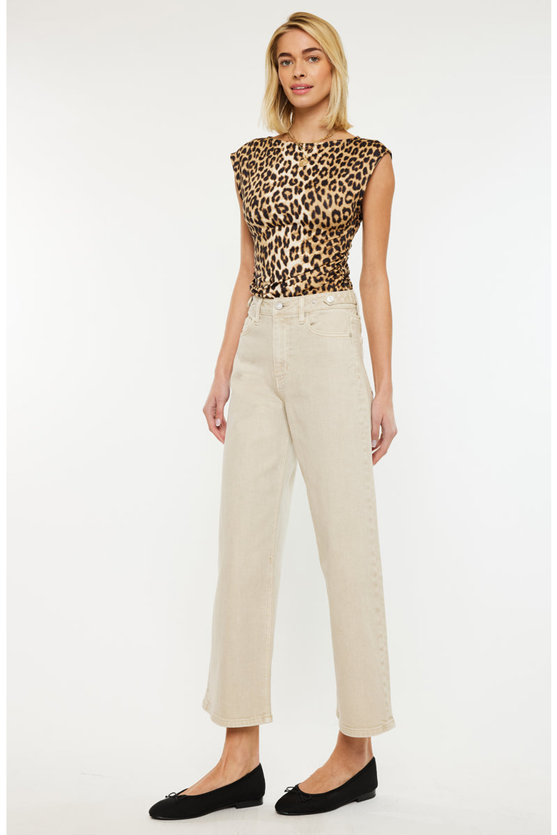 Calla Ultra High Rise Cropped Wide Leg Jeans, Alternate, color, Taupe