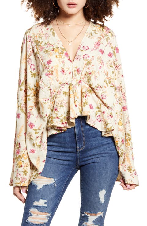 Agave Floral Print Bell Sleeve Top