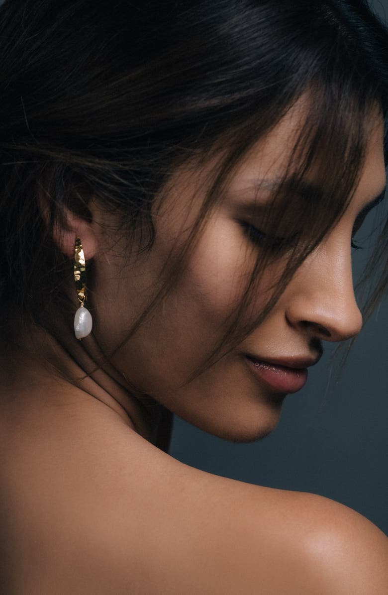 Freya Rose Hammered Gold Baroque Pearl Earrings, Alternate, color, Gold