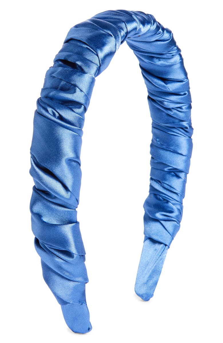 Tasha Ruched Satin Headband, Main, color, Blue