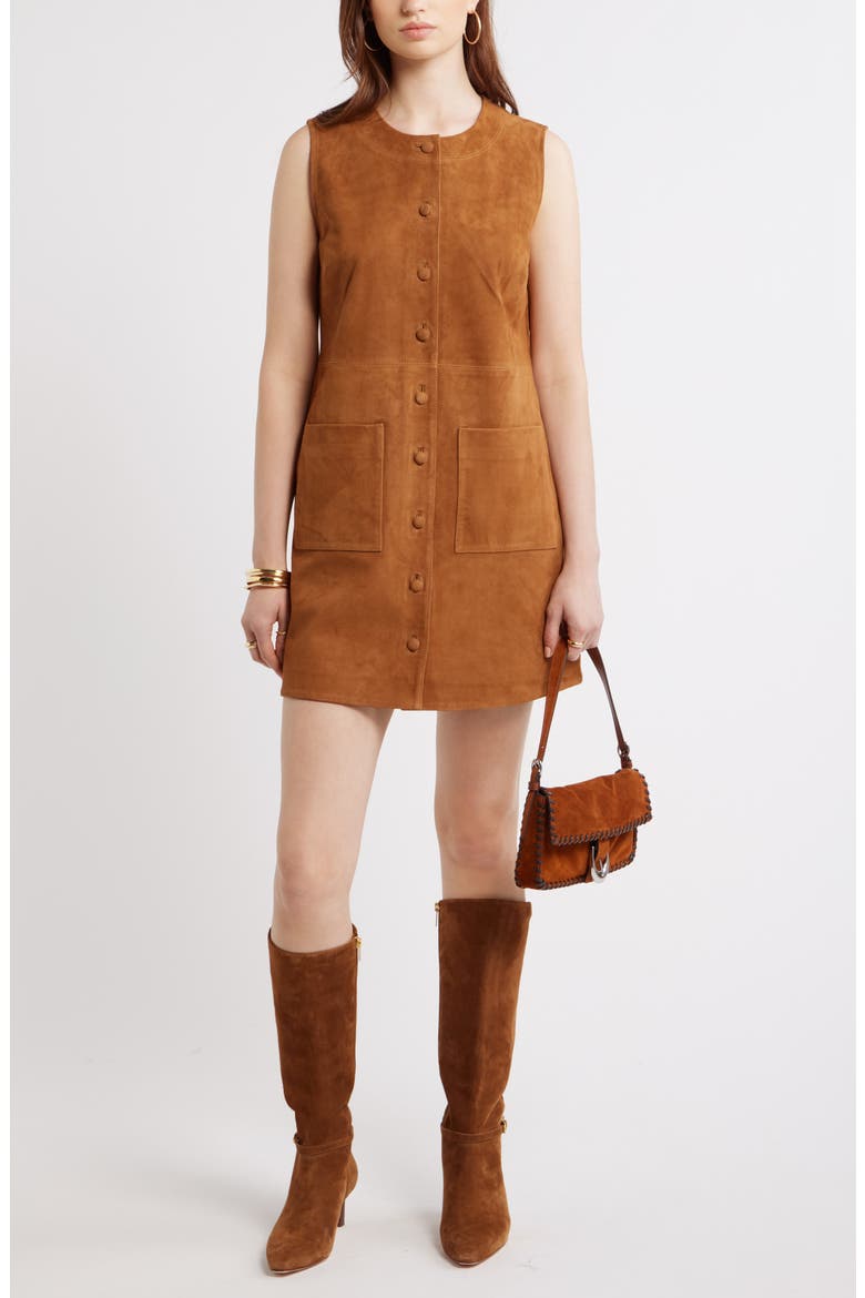 Suede Sheath Dress, Alternate, color, TAN
