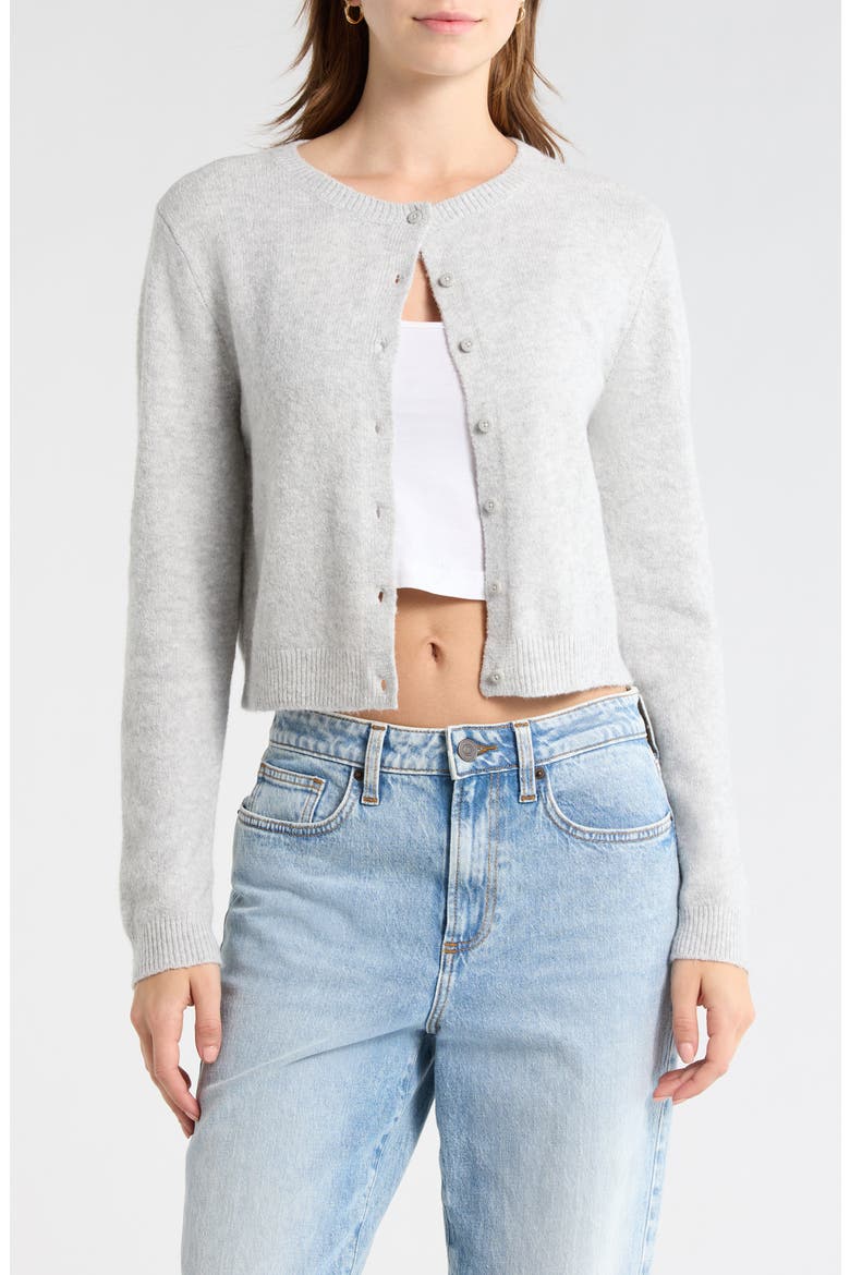 Classic Crewneck Cardigan, Main, color, GREY LIGHT HEATHER