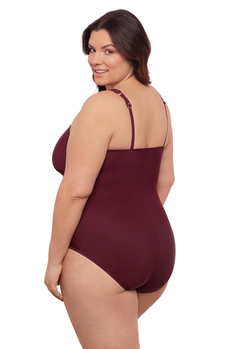 Plus Size V-Neck Surplice Trim Overlay Full Coverage One-Piece Swimsuit, Alternate, color, Currant