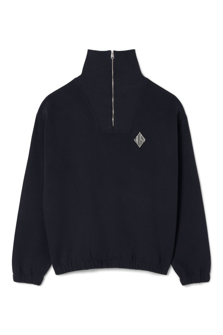 Cotton Blend Piqué Knit Quarter Zip Pullover, Alternate, color, BLACKBIRD