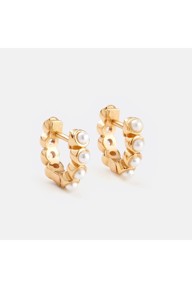 Pearl and Topaz Duo Reversible Huggies, Alternate, color, Gold