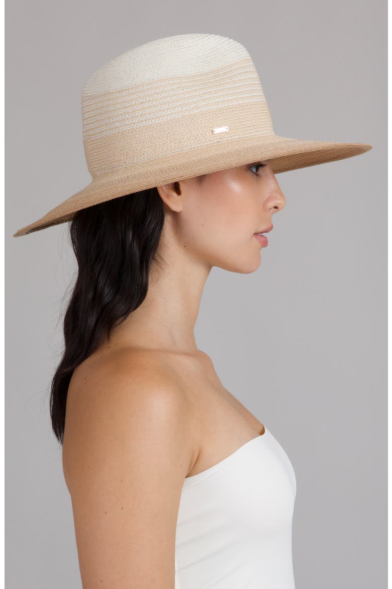 Emmanuelle UPF 50+ Wide Brim Packable Straw Fedora, Alternate, color, IVORY/ NATURAL/ CAMEL