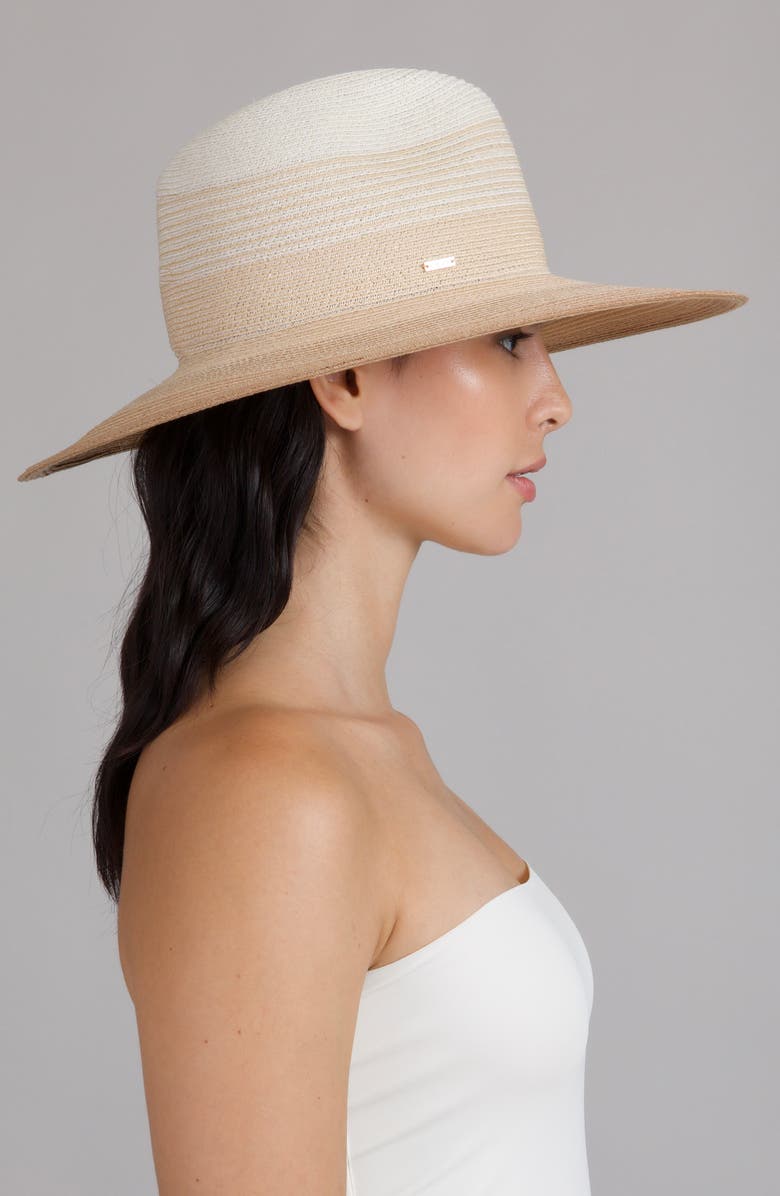 Eugenia Kim Emmanuelle UPF 50+ Wide Brim Packable Straw Fedora, Alternate, color, Ivory/ Natural/ Camel
