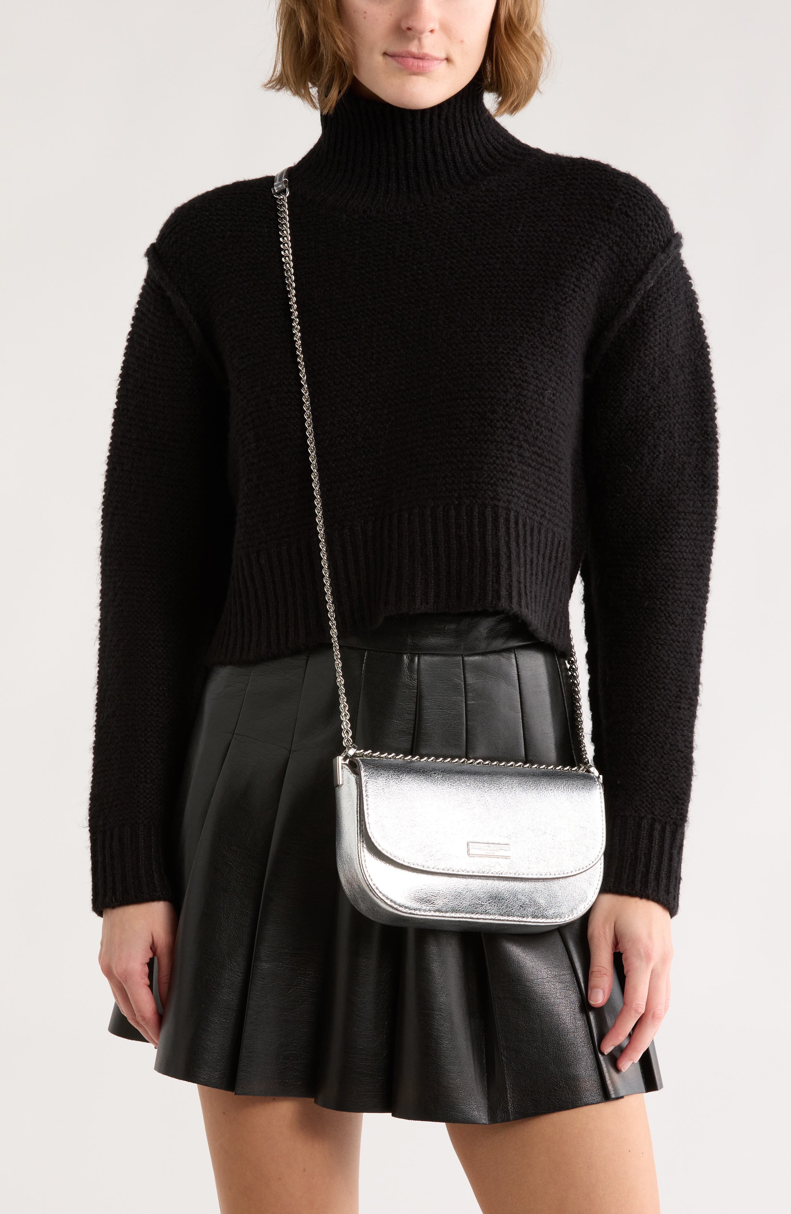 Kate Spade New York krista metallic chain flap crossbody bag, Alternate, color, Silver