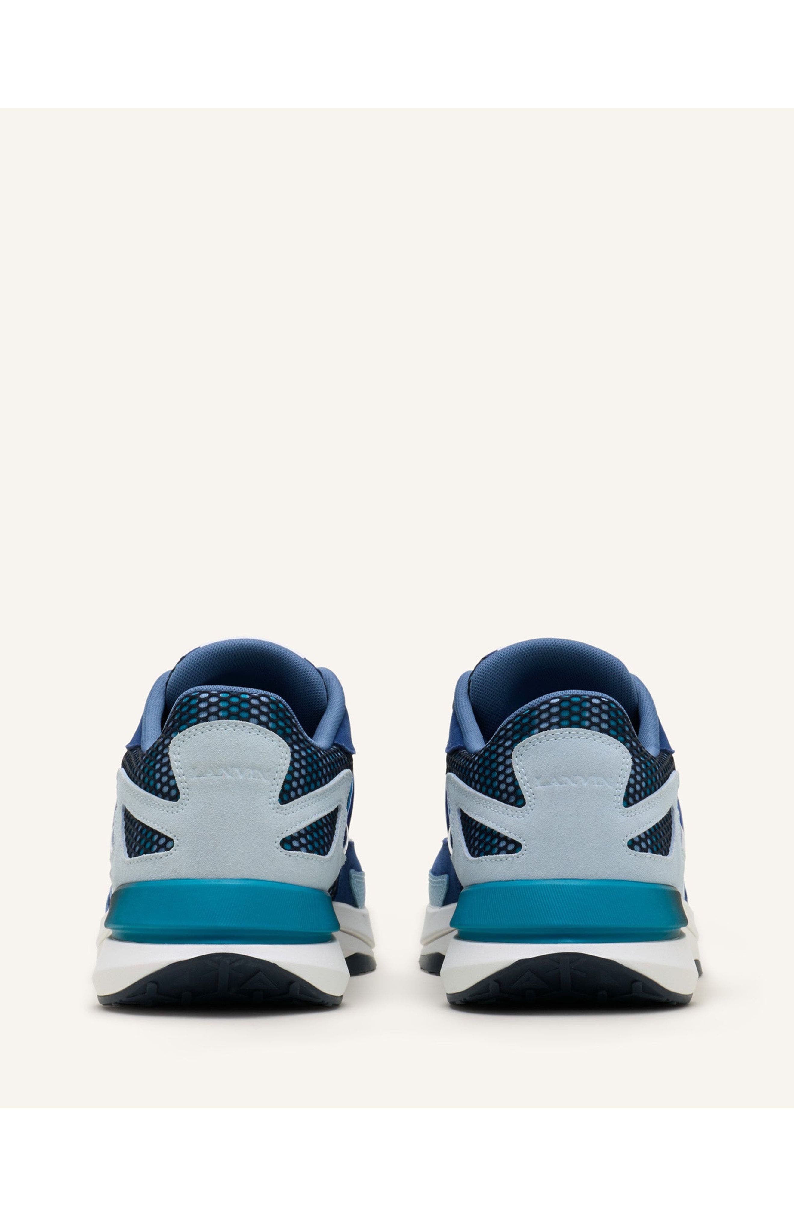 Lanvin Jla Sneakers In Mesh And Metallic Leather, Alternate, color, Dark Blue/Light Blue