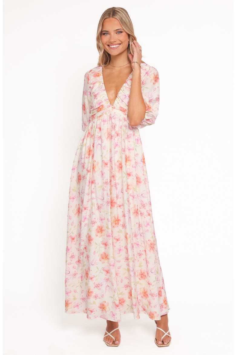Andara Floral Plunge Neck Maxi Dress, Alternate, color, WHITE FLORAL