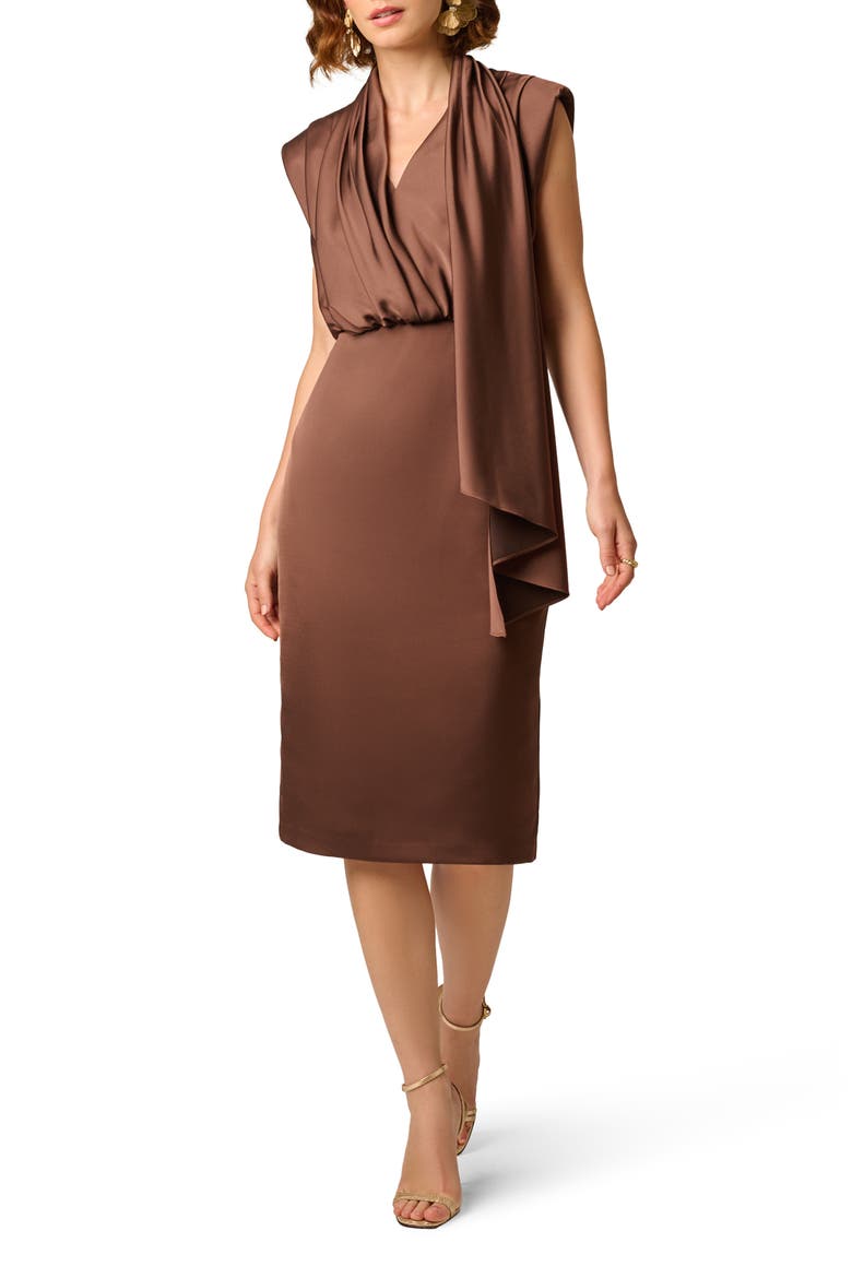 Satin Midi Dress, Main, color, ESPRESSO