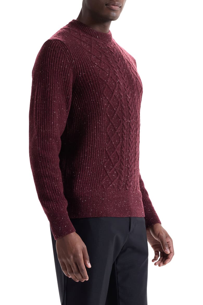Cable Stitch Crewneck Wool Blend Sweater, Alternate, color, BURGUNDY
