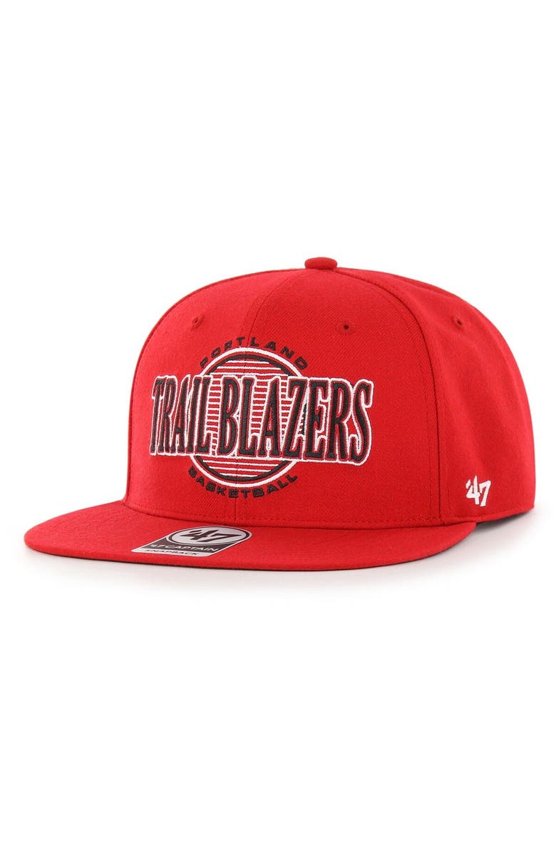 '47 Men's '47 Red Portland Trail Blazers High Post Captain Snapback Hat, Main, color,