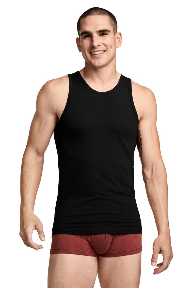 Mens Cotton Stretch Tank Undershirt - 3 Pack, Alternate, color, Black
