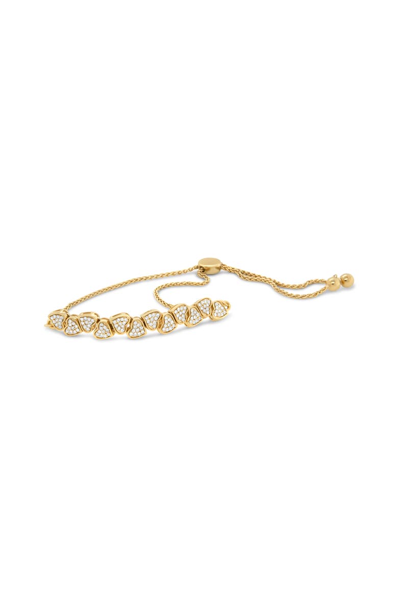 Yellow Gold Plated Silver 1/2 Cttw Diamond Sideways Hearts Bolo Bracelet, Alternate, color, Yellow