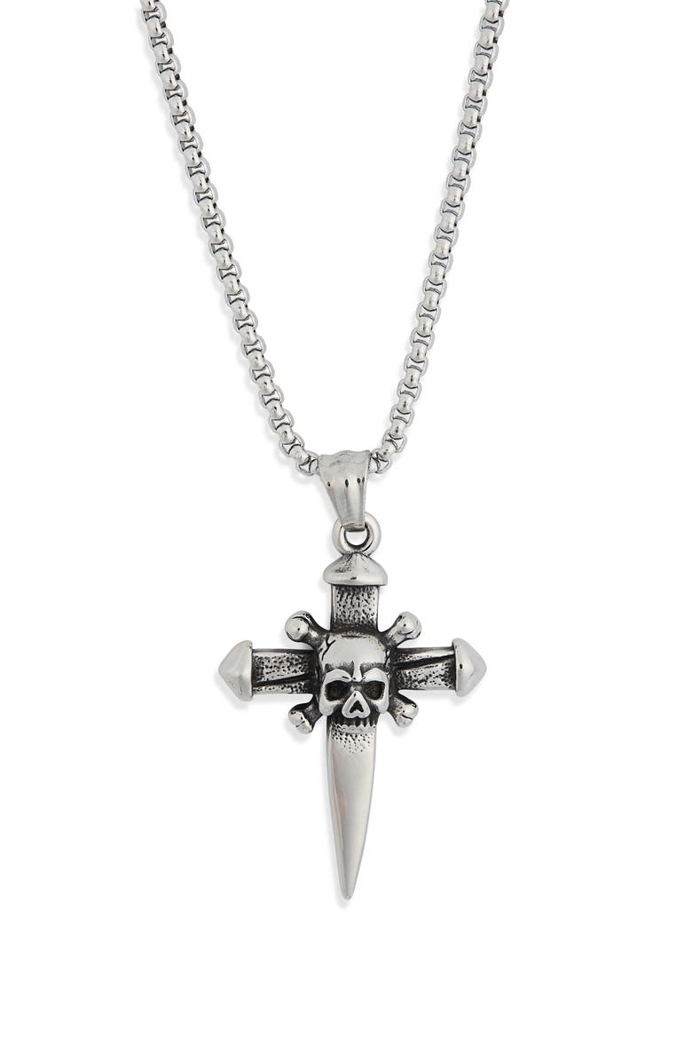 Ed Hardy Men's Skull & Crossbones Pendant Necklace, Main, color, Silver