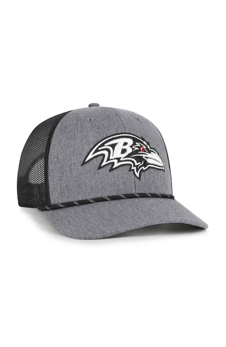 '47 Men's '47 Heather Charcoal Baltimore Ravens Carbon Rope Trucker Adjustable Hat, Alternate, color, 