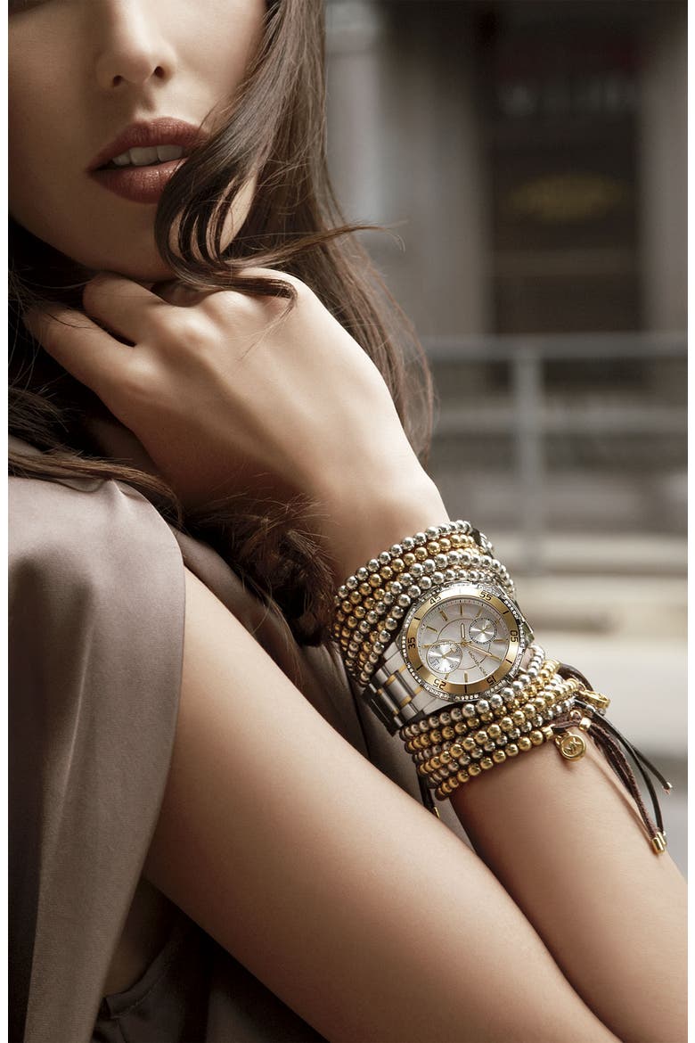 Michael Kors 'Garret' Chronograph & Crystal Watch, Alternate, color, GOLD/ SILVER