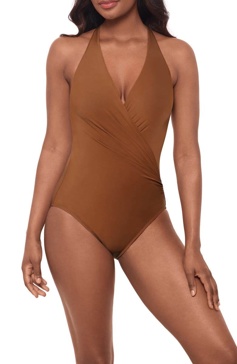 Miraclesuit<sup>®</sup> Wrapsody One-Piece Swimsuit, Main, color, Bnz