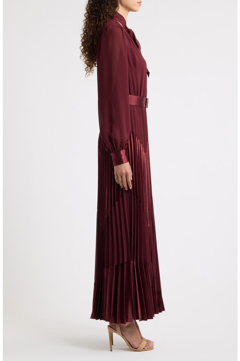 The Carrie Pleated Chiffon Dress, Alternate, color, NOIR BERRY