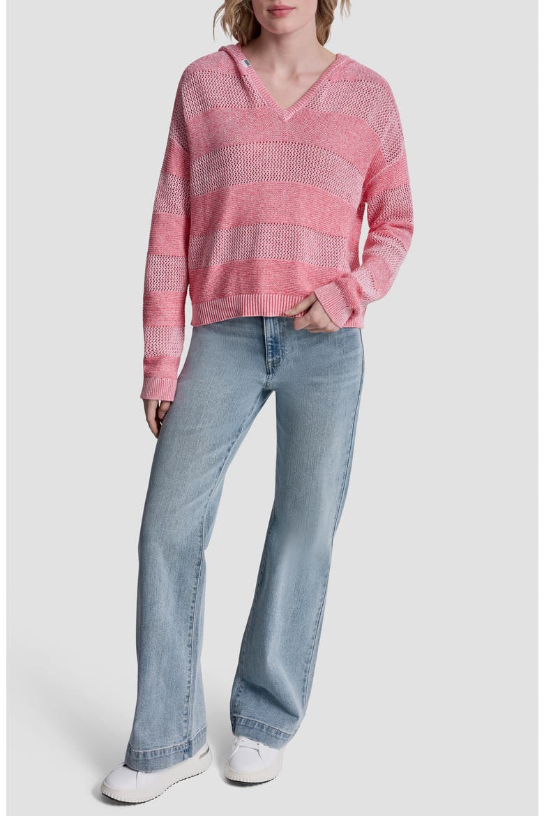 Pointelle Stripe Hooded Sweater, Alternate, color, SUNKISSED