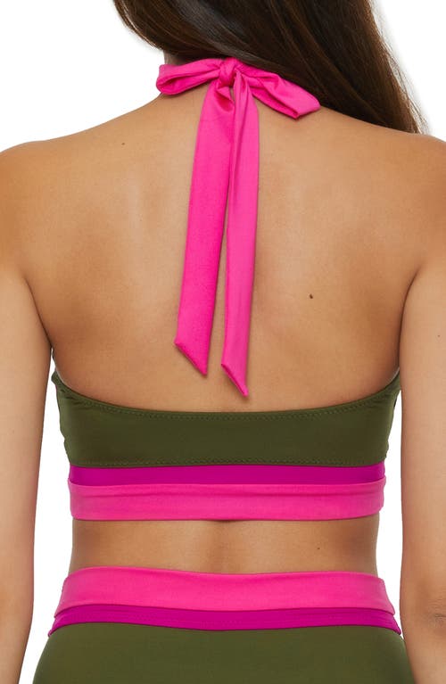 Trina Turk Colorblock Halter Neck Bikini Top In Olive Multi