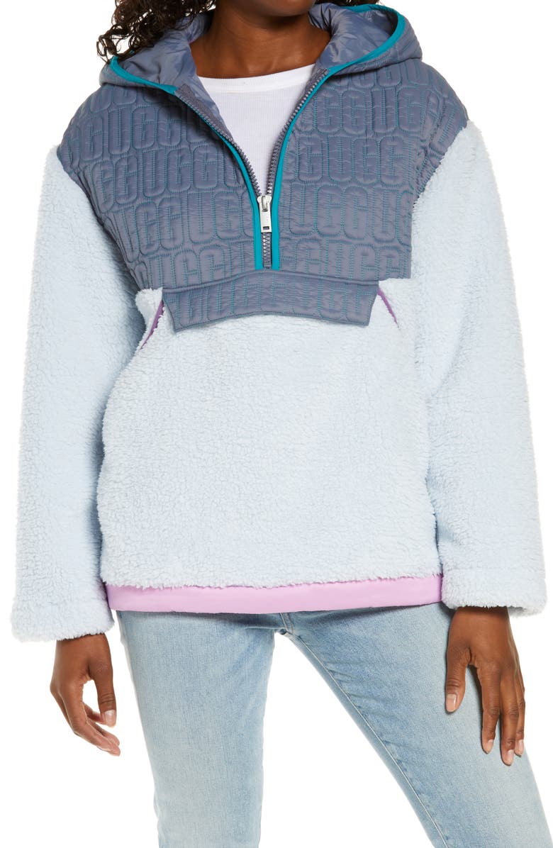 UGG<sup>®</sup> Iggy Faux Fur Hooded Half-Zip Pullover, Main, color, 