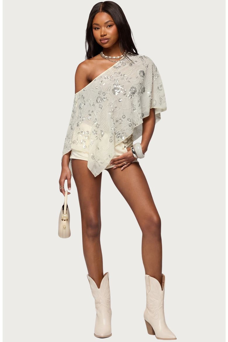 Triana Sequin Beaded Poncho, Alternate, color, CREAM