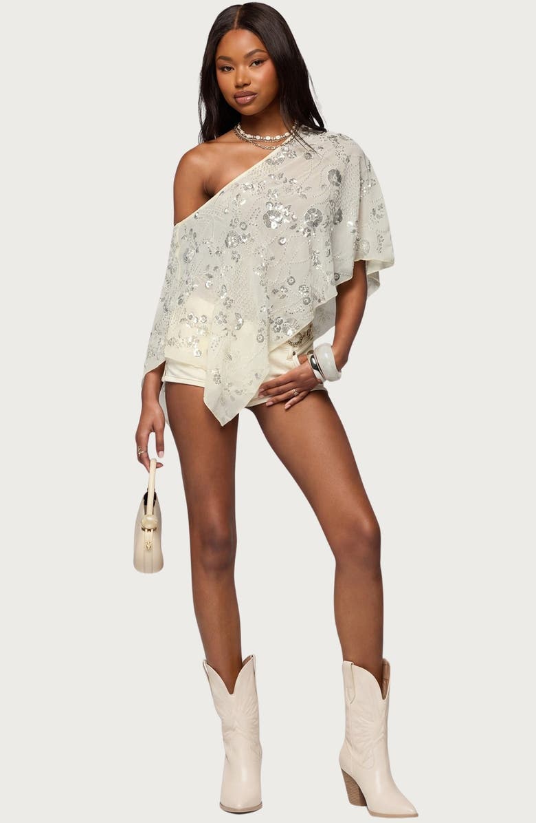 EDIKTED Triana Sequin Beaded Poncho, Alternate, color, 