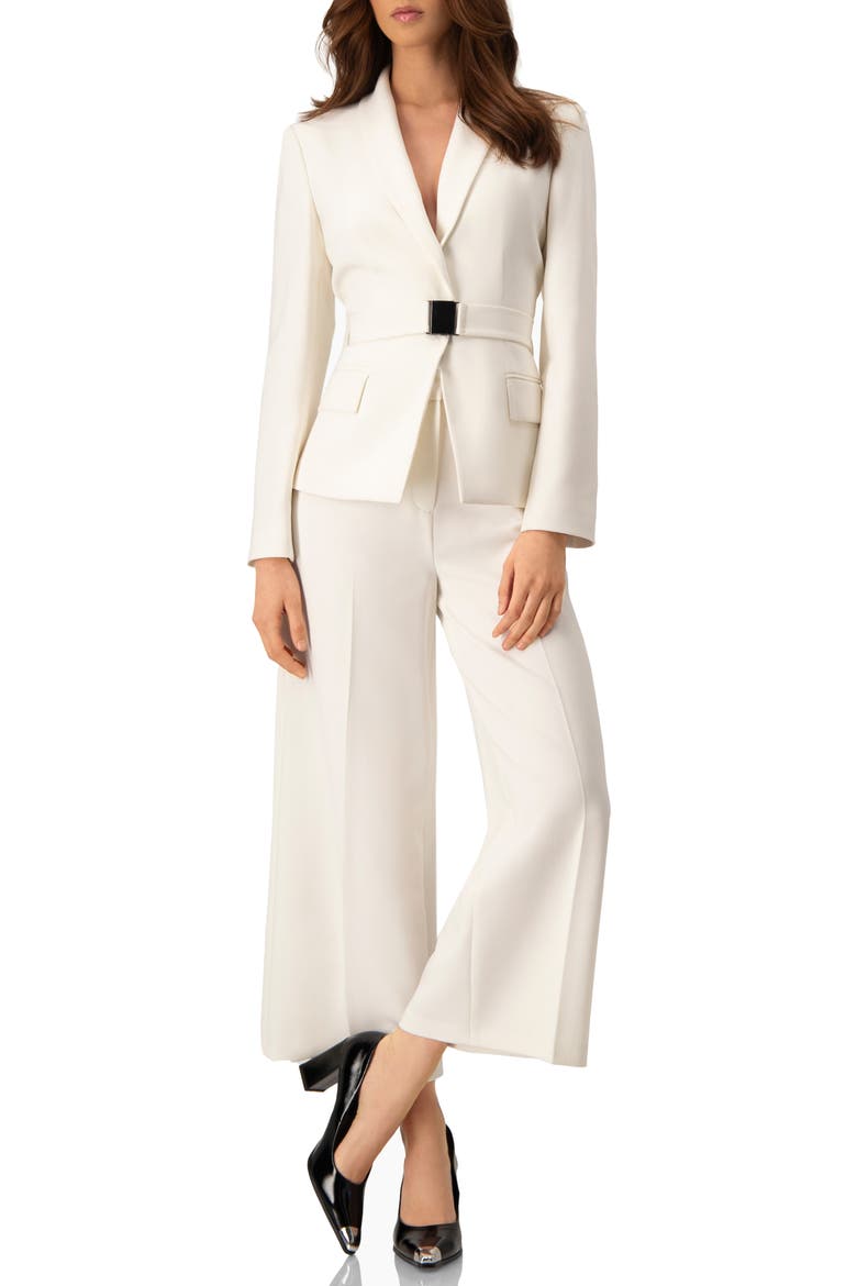 Tailored Belted Blazer in Natural White, Alternate, color, Natural
